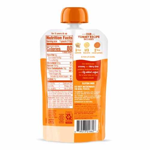 Happy Tot® Organics Oatmilk Bananas & Sweet Potatoes Oatmilk Pudding Stage 4 Baby Food Perspective: top