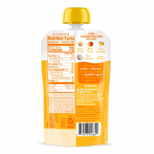 Happy Tot Oatmilk Pudding Stage 4 Toddler Snack Oatmilk Mangos Pineapples & Coconutmilk Pouch Perspective: top