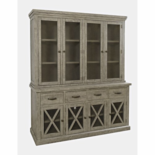 Telluride Rustic Distressed Pine Sideboard Buffet Hutch with LED Lights Perspective: top