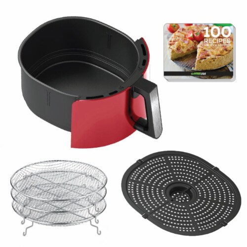 GoWISE USA 7-Quart Electric Air Fryer with Dehydrator, Red/Silver Perspective: top