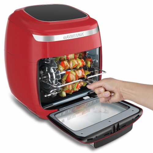 GoWISE USA 11.6-Quart Air Fryer Toaster Oven, Vibe, Red/Silver Perspective: top