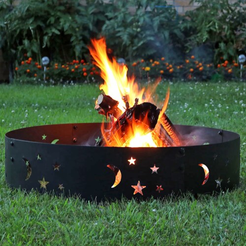 Sunnydaze 36 in Steel Die-Cute Stars and Moons Wood Burning Fire Pit ...