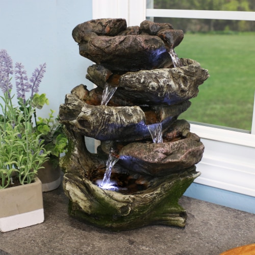 Tabletop Indoor Water Fountain LED Lights 14 5-Step Rock Falls Waterfall Decor Perspective: top