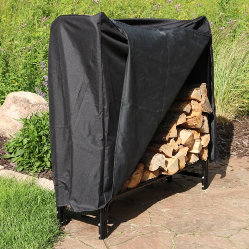 Sunnydaze Indoor-Outdoor Black Steel Firewood Log Rack and Cover