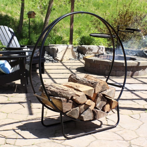 Sunnydaze 48 in Black Powder Coated Steel Firewood Log Hoop Rack