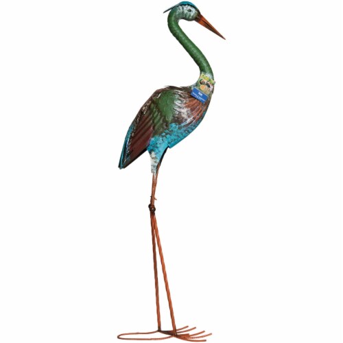 Alpine 40 In. H. Rustic Metal Standing Crane Lawn Statue HEH208 Perspective: top