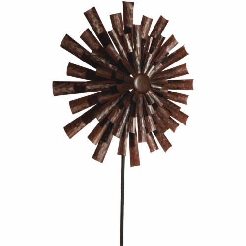 Alpine 81 In. H. Bronze Floral Kinetic Windspinner Garden Stake MZP588 Perspective: top