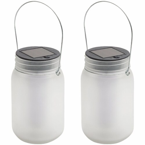 Alpine 4 In. Dia. Dancing Flame LED Solar Glass Jar Patio Lantern (Set of 2) Perspective: top
