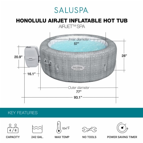 Bestway Honolulu SaluSpa 6 Person Inflatable Round Hot Tub Spa with 140 AirJets Perspective: top