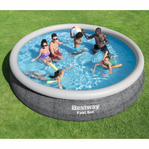 Bestway Fast Set 15'x33 Round Inflatable Outdoor Above Ground Swimming ...