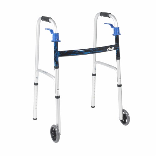 drive Aluminum Flame Blue Folding Walker Adjustable Height up to 350 lbs 32 to 39 H Perspective: top