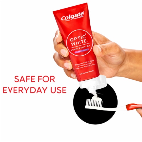 Colgate Optic White Stain Fighter Stain Removal Toothpaste with Sensitivity Relief Clean Mint Perspective: top