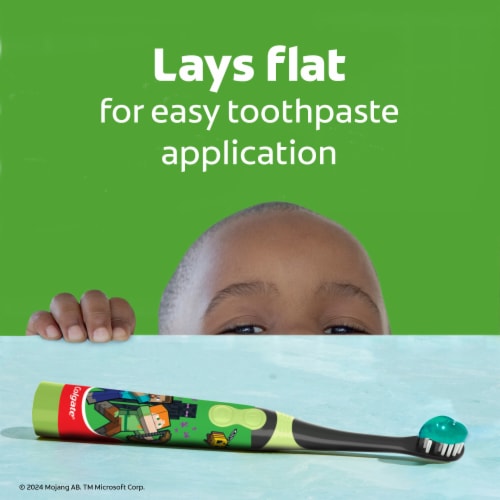 Colgate Battery Powered Minecraft Toothbrush for Kids with Extra Soft Bristles Perspective: top