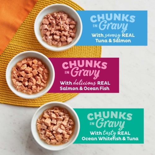 Meow Mix® Seafood Favorites Savory Morsels in Gravy Wet Cat Food Variety Pack Perspective: top