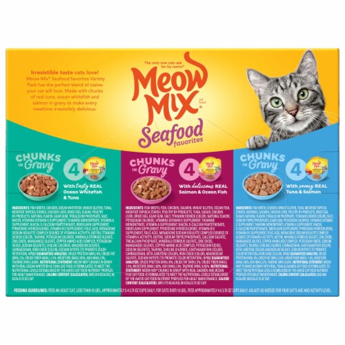 Meow Mix Chunks in Gravy Wet Cat Food Variety Pack, Seafood Favorites Perspective: top