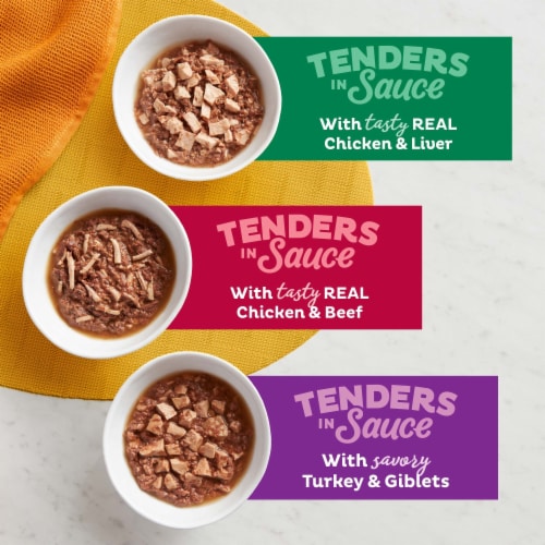 Meow Mix Tenders in Sauce Wet Cat Food Variety Pack With Poultry & Beef Favorites Perspective: top