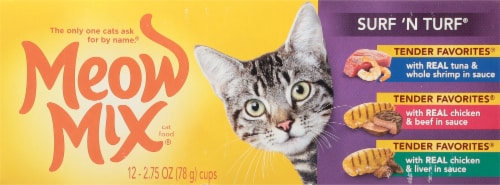 Meow Mix® Surf 'N Turf Variety Pack Cat Food Cups 2.75 Ounce - 12 Count Perspective: top
