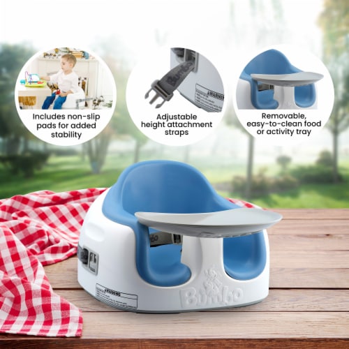 Blue bumbo sales seat with tray