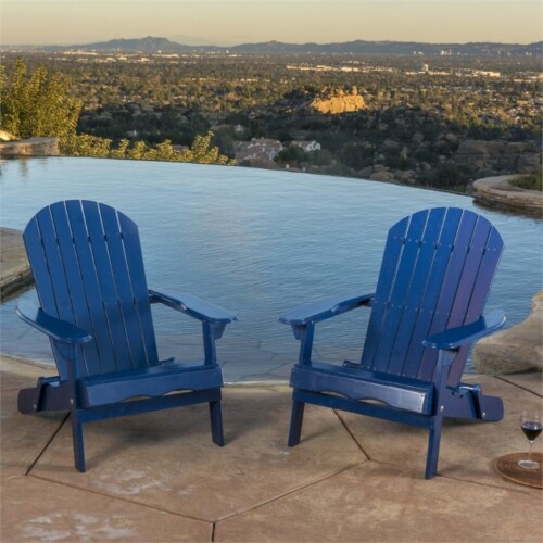 Noble House Hayle Reclining Wood Adirondack Chair in Navy Blue (Set of 2) Perspective: top