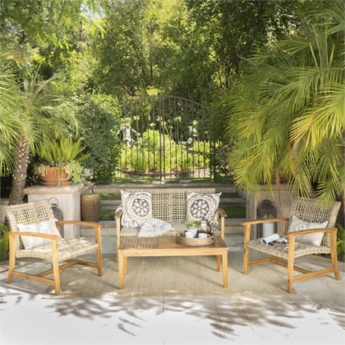 Noble House Hampton 4 Piece Outdoor Wicker Conversation Set in Gray Perspective: top