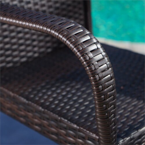 Noble House Lala Outdoor 3-Pc Square 26  Multi Brown Wicker Bar Set Perspective: top