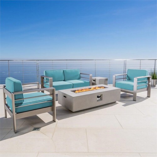 Noble House Cape Coral Outdoor 4 Seater Chat Set w Fire Pit 1