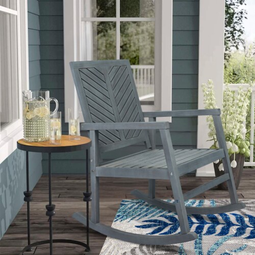 Ned Modern Chevron Back 300 Lbs Support Acacia Wood Patio Outdoor Rocking Chair 22.44x31.1x35.43 Fred Meyer