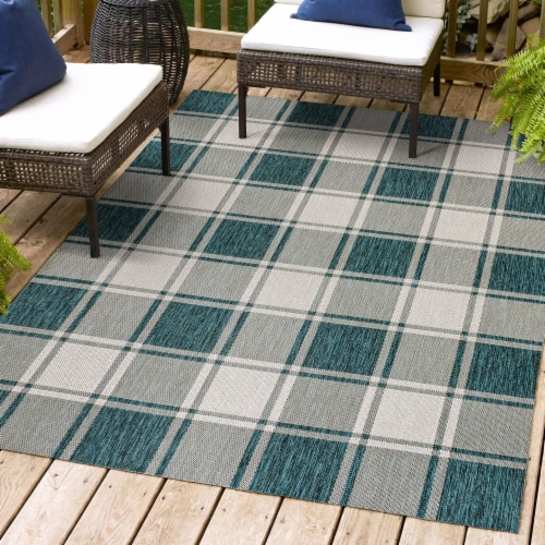 Sabine Traditional Farmhouse Bold Gingham Indoor/Outdoor Area Rug Perspective: top