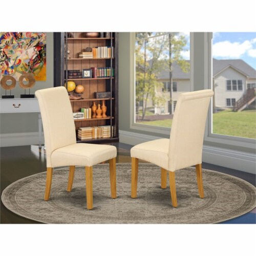 East West Furniture Barry 42  Wood Dining Chairs in Oak/Beige (Set of 2) Perspective: top
