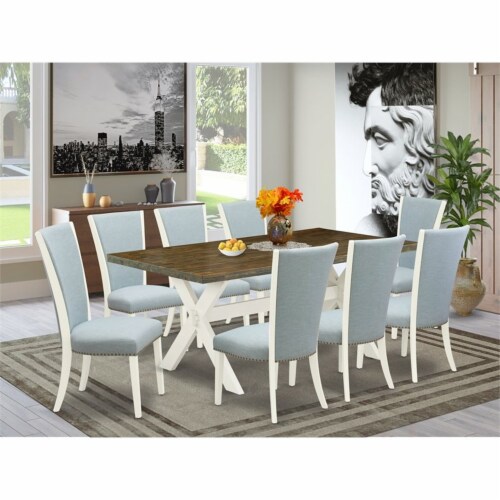 X077Ve215 9 9 Pc Set 8 Baby Blue Chair Table Linen White 1