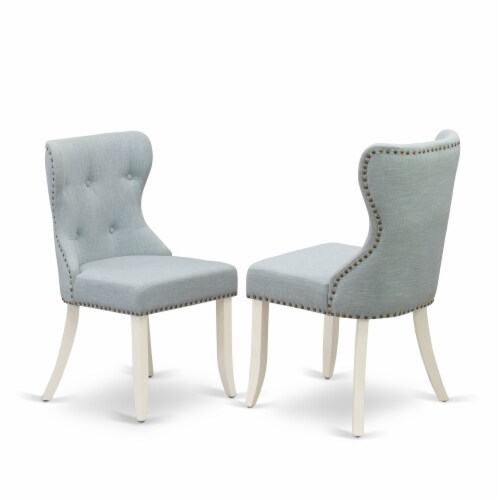 East West Furniture Antique 3-piece Wood Dining Set in Linen White/Baby Blue Perspective: top