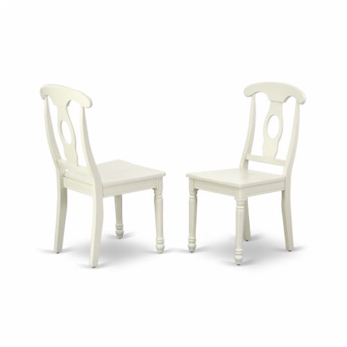 East West Furniture Antique 3-piece Dining Set with Napoleon Back in Linen White Perspective: top