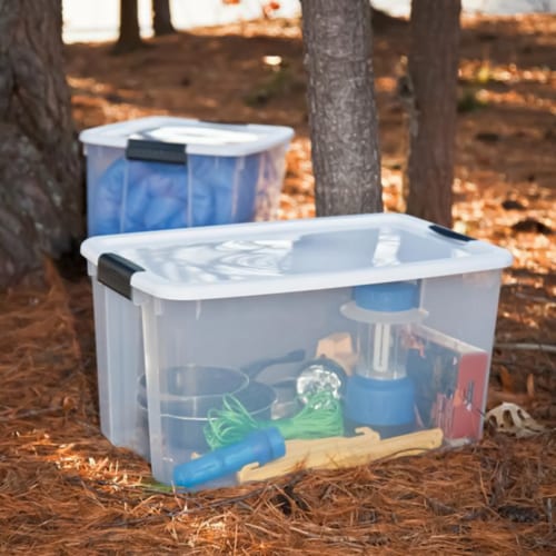 Sterilite 70 Quart Ultra Latch Storage Box (4 Pack) & 64 Qt. Container (6 Pack) Perspective: top