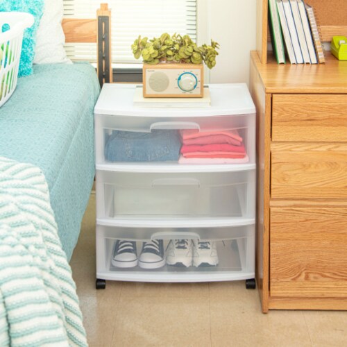 Sterilite At Home 3 Drawer Wide Storage Cart Container with Casters (4 Pack) Perspective: top
