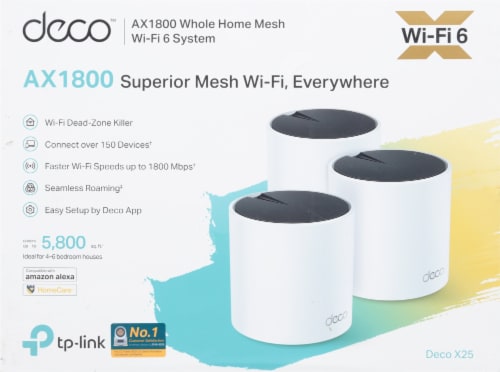 TP-Link Deco X-25 (3 Pack) Wi-Fi 6 AX1800 Mesh Routers Home Coverage up to 5800 Sq. ft. Perspective: top