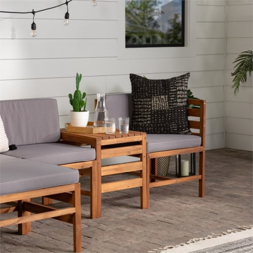 5 Piece Outdoor Modular Acacia Wood 3 seat Ottoman Side