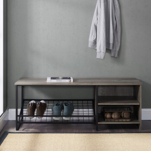 48 Industrial Entry Bench with Shoe Storage - Grey Wash, 1 unit