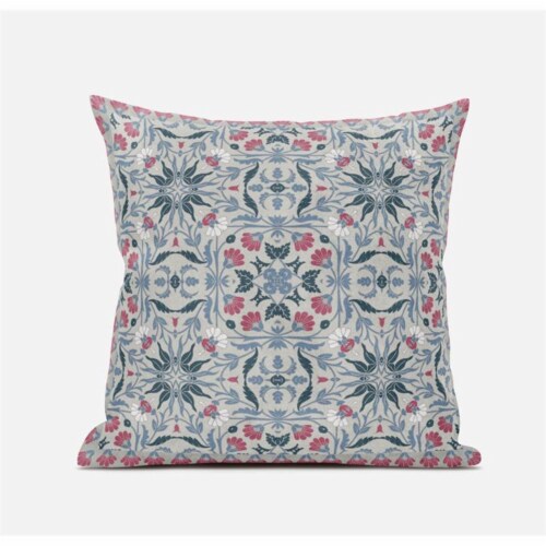Jahan Paisley Throw Fabric Pillow in Green Gray Indigo 16x16 Perspective: top