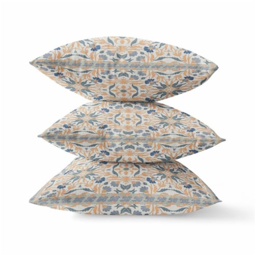 Jahan Paisley Faux Suede Throw Fabric Pillow in Green Peach Yellow 16x16 Perspective: top