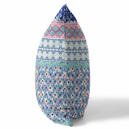 Flower Castle Patchwork Suede Zippered Pillow W Insert In Blue And Pink Perspective: top