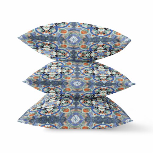 Clover Leaf Floral Suede Zippered Pillow With Insert Blue Orange Perspective: top