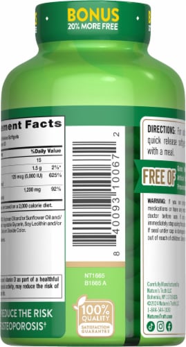 Nature's Truth Calcium 1200 mg + D3 5000 IU Bonus 100+20 SG Perspective: top
