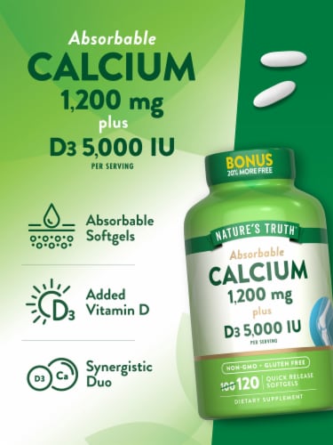 Nature's Truth Calcium 1200 mg + D3 5000 IU Bonus 100+20 SG Perspective: top