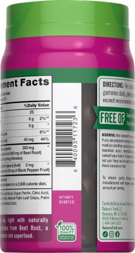 Nature's Truth Superfood Delicious Strawberry Flavor Beet Root 60 Gummies Perspective: top
