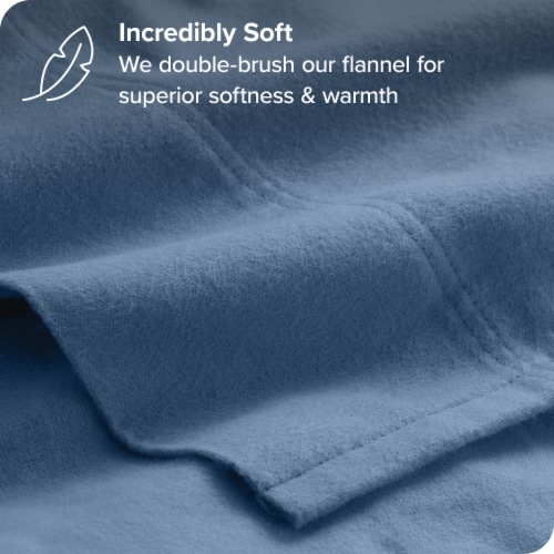 Bare Home Twin Cotton Flannel Sheet Set - Coronet Blue Perspective: top