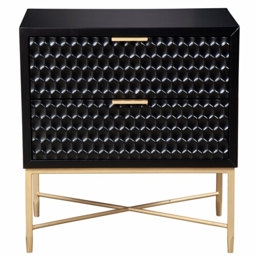 Origins by Alpine Black Pearl Two Drawer Wood Nightstand in Black