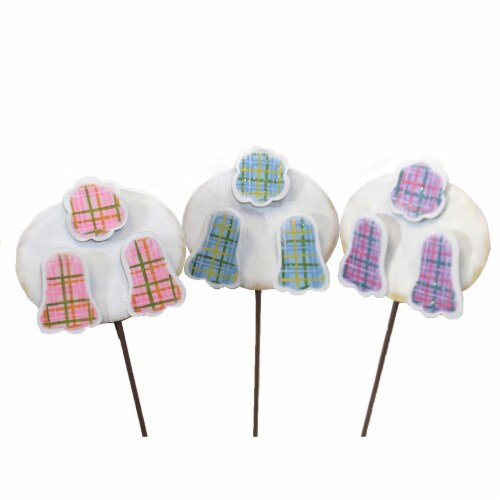 Plaid Bunny Bottoms Stakes - Three Garden Stakes 23.5 Inch, Metal - Garden E21035 Perspective: top
