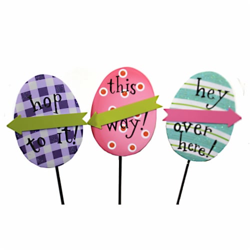 Easter Gallery This Way Eggs Metal Garden Stake E21044 Perspective: top
