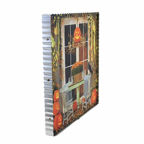 Halloween Gallery Jack-O-Lantern Porch Wood Crows Leaves Table F21091 Perspective: top