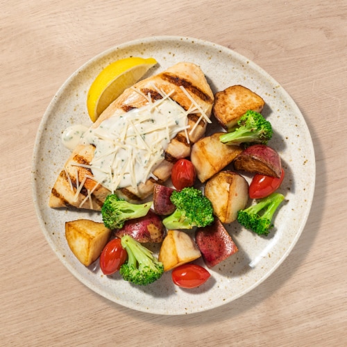 Home Chef Heat And Eat Lemon Basil Grilled Chicken And Roasted Potatoes Perspective: top
